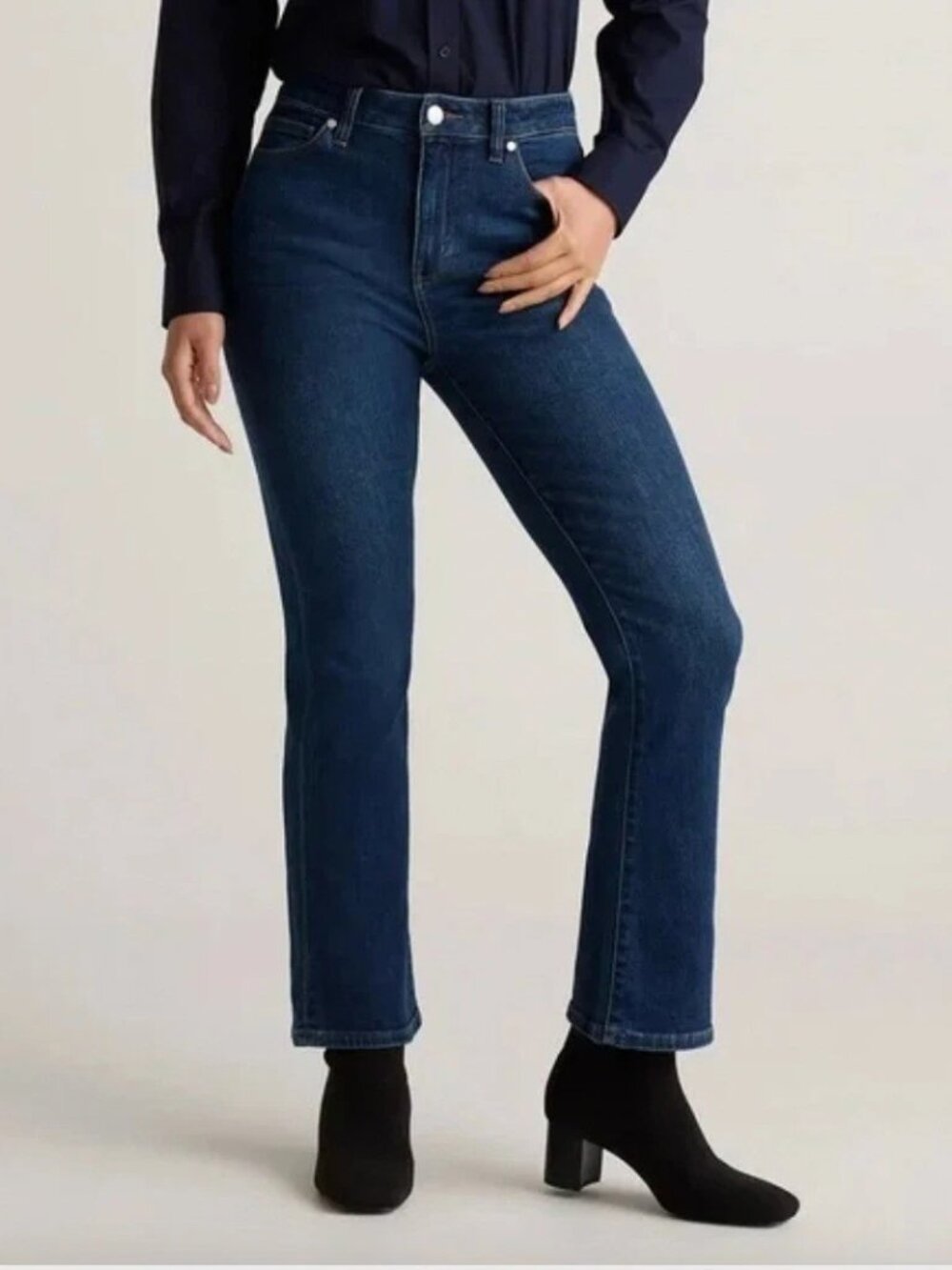 QUINCE Jeans Womens 28 Dark Wash Stretch High Rise Straight Denim Blue